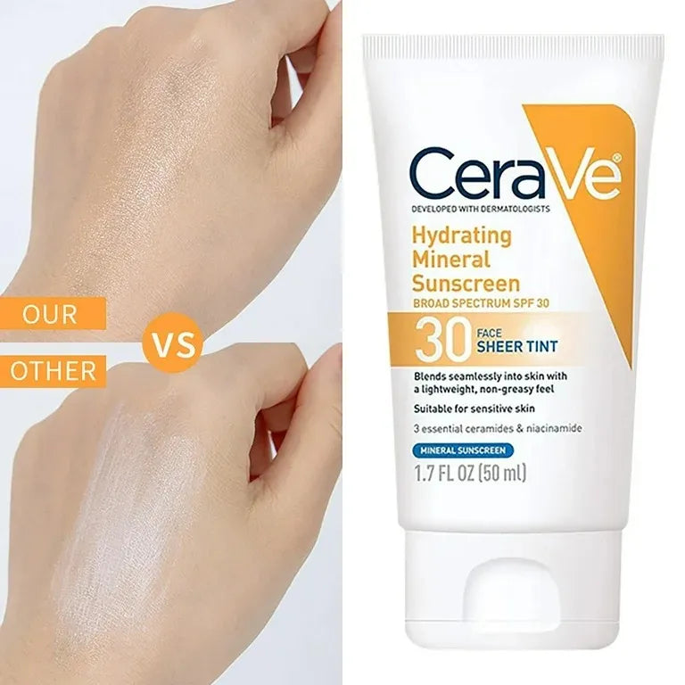 CeraVe Hydrating Mineral Sunscreen SPF 50 – Face Sheer Tint (48g)