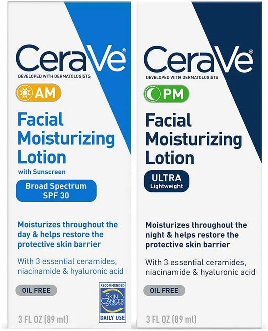 CeraVe AM & PM Facial Moisturizing Lotion Bundle – 2-Pack (89ml Each)