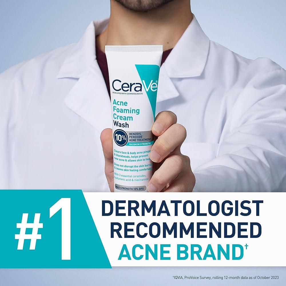 CeraVe Acne Foaming Cream Cleanser – 4% Benzoyl Peroxide Acne Treatment (150ml)