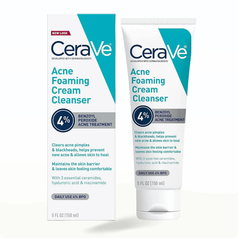 CeraVe Acne Foaming Cream Cleanser – 4% Benzoyl Peroxide Acne Treatment (150ml)