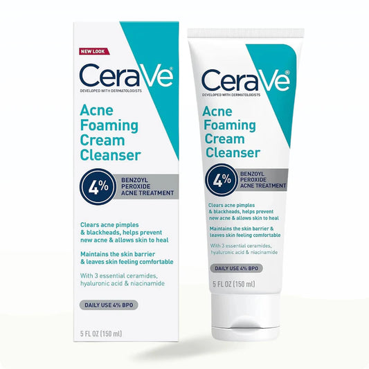 CeraVe Acne Foaming Cream Cleanser – 4% Benzoyl Peroxide Acne Treatment (150ml)