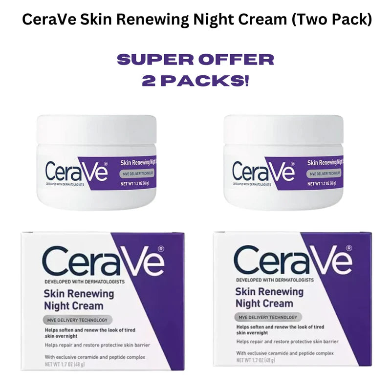 CeraVe Skin Renewing Night Cream – Two Pack (2 x 48g) | Deep Overnight Hydration & Anti-Aging Care