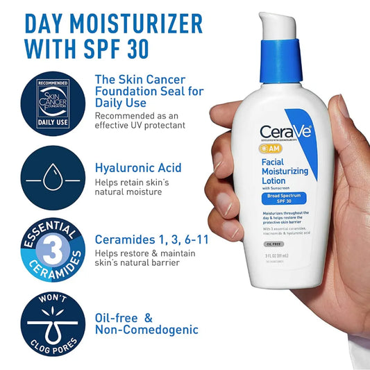 CeraVe AM Facial Moisturising Lotion SPF 30 – Daily Hydration & Sun Protection (89ml)