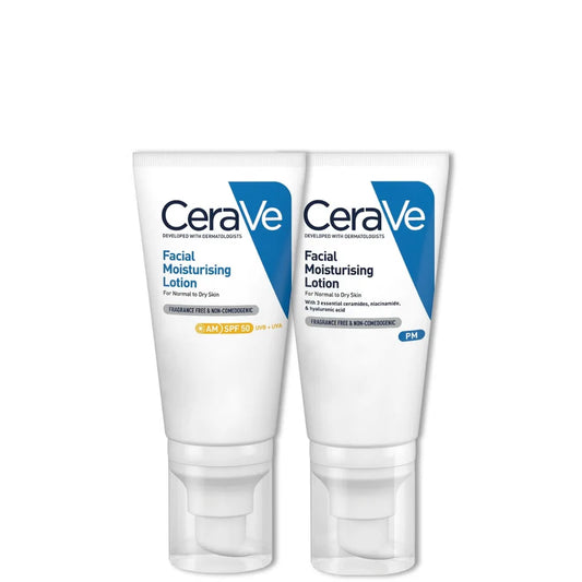 CeraVe Day & Night Facial Moisturizing Duo for Dry Skin – Hydrate, Protect & Repair with SPF 50 & Niacinamide